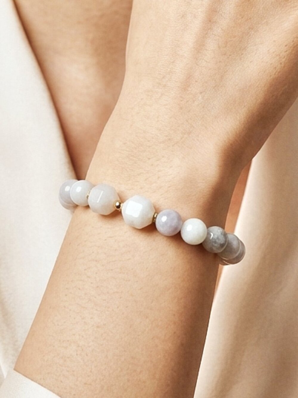 Jade Bracelet, Genuine Burma Jadeite, Dainty Stretch Bracelet, Handmade Gift